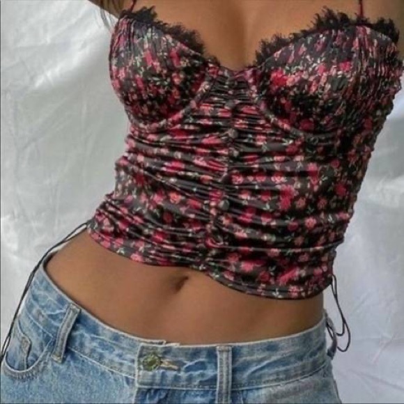 For Love And Lemons Tops - For Love and Lemons Melrose Bustier XS Black Floral Crop Top